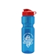 aerial view a translucent blue bottle & red lid & translucent frost infuser basket champ bottle with infuser and flip lid - 28 oz, image 1 of 2