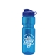 aerial view a translucent blue bottle & violet lid & translucent frost infuser basket champ bottle with infuser and flip lid - 28 oz, image 1 of 2