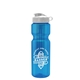 aerial view a translucent blue bottle & white lid & translucent frost infuser basket champ bottle with infuser and flip lid - 28 oz, image 1 of 2