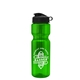 aerial view a translucent green bottle & black lid & translucent frost infuser basket champ bottle with infuser and flip lid - 28 oz, image 1 of 2