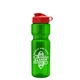 aerial view a translucent green bottle & red lid & translucent frost infuser basket champ bottle with infuser and flip lid - 28 oz, image 1 of 2