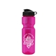 aerial view a translucent hot pink bottle & black lid & translucent frost infuser basket champ bottle with infuser and flip lid - 28 oz, image 1 of 2