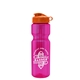 aerial view a translucent hot pink bottle & orange lid & translucent frost infuser basket champ bottle with infuser and flip lid - 28 oz, image 1 of 2
