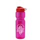 aerial view a translucent hot pink bottle & red lid & translucent frost infuser basket champ bottle with infuser and flip lid - 28 oz, image 1 of 2