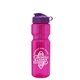 aerial view a translucent hot pink bottle & violet lid & translucent frost infuser basket champ bottle with infuser and flip lid - 28 oz, image 1 of 2