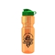 aerial view a translucent orange bottle & green lid & translucent frost infuser basket champ bottle with infuser and flip lid - 28 oz, image 1 of 2