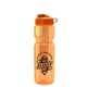 aerial view a translucent orange bottle & orange lid & translucent frost infuser basket champ bottle with infuser and flip lid - 28 oz, image 1 of 2