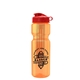 aerial view a translucent orange bottle & red lid & translucent frost infuser basket champ bottle with infuser and flip lid - 28 oz, image 1 of 2