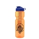 aerial view a translucent orange bottle & reflex blue lid & translucent frost infuser basket champ bottle with infuser and flip lid - 28 oz, image 1 of 2