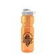 aerial view a translucent orange bottle & white lid & translucent frost infuser basket champ bottle with infuser and flip lid - 28 oz, image 1 of 2