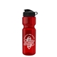 aerial view a translucent red bottle & black lid & translucent frost infuser basket champ bottle with infuser and flip lid - 28 oz, image 1 of 2