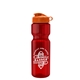 aerial view a translucent red bottle & orange lid & translucent frost infuser basket champ bottle with infuser and flip lid - 28 oz, image 1 of 2