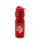 aerial view a translucent red bottle & red lid & translucent frost infuser basket champ bottle with infuser and flip lid - 28 oz, image 1 of 2
