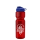 aerial view a translucent red bottle & reflex blue lid & translucent frost infuser basket champ bottle with infuser and flip lid - 28 oz, image 1 of 2