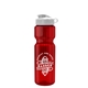 aerial view a translucent red bottle & white lid & translucent frost infuser basket champ bottle with infuser and flip lid - 28 oz, image 1 of 2