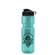 aerial view a translucent teal bottle & black lid & translucent frost infuser basket champ bottle with infuser and flip lid - 28 oz, image 1 of 2