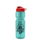 aerial view a translucent teal bottle & red lid & translucent frost infuser basket champ bottle with infuser and flip lid - 28 oz, image 1 of 2