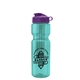 aerial view a translucent teal bottle & violet lid & translucent frost infuser basket champ bottle with infuser and flip lid - 28 oz, image 1 of 2