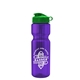 aerial view a translucent violet bottle & green lid & translucent frost infuser basket champ bottle with infuser and flip lid - 28 oz, image 1 of 2