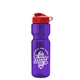 aerial view a translucent violet bottle & orange lid & translucent frost infuser basket champ bottle with infuser and flip lid - 28 oz, image 1 of 2