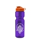 aerial view a translucent violet bottle & red lid & translucent frost infuser basket champ bottle with infuser and flip lid - 28 oz, image 1 of 2