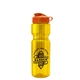 aerial view a translucent yellow bottle & orange lid & translucent frost infuser basket champ bottle with infuser and flip lid - 28 oz, image 1 of 2