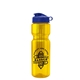 aerial view a translucent yellow bottle & reflex blue lid & translucent frost infuser basket champ bottle with infuser and flip lid - 28 oz, image 1 of 2