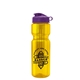 aerial view a translucent yellow bottle & violet lid & translucent frost infuser basket champ bottle with infuser and flip lid - 28 oz, image 1 of 2