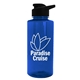 aerial view a translucent blue bottle & black lid mountaineer tritan(r) bottle with drink - thru lid - 36 oz, image 1 of 2