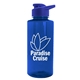 aerial view a translucent blue bottle & royal blue lid mountaineer tritan(r) bottle with drink - thru lid - 36 oz, image 1 of 2