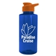 aerial view a translucent blue bottle & orange lid mountaineer tritan(r) bottle with drink - thru lid - 36 oz, image 1 of 2