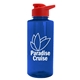 aerial view a translucent blue bottle & red lid mountaineer tritan(r) bottle with drink - thru lid - 36 oz, image 1 of 2