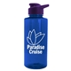 aerial view a translucent blue bottle & violet lid mountaineer tritan(r) bottle with drink - thru lid - 36 oz, image 1 of 2