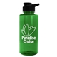 aerial view a translucent green bottle & black lid mountaineer tritan(r) bottle with drink - thru lid - 36 oz, image 1 of 2