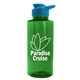 aerial view a translucent green bottle & cyan lid mountaineer tritan(r) bottle with drink - thru lid - 36 oz, image 1 of 2