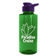 aerial view a translucent green bottle & violet lid mountaineer tritan(r) bottle with drink - thru lid - 36 oz, image 1 of 2