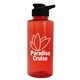 aerial view a translucent red bottle & black lid mountaineer tritan(r) bottle with drink - thru lid - 36 oz, image 1 of 2