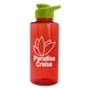 aerial view a translucent red bottle & lime green lid mountaineer tritan(r) bottle with drink - thru lid - 36 oz, image 1 of 2