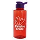 aerial view a translucent red bottle & violet lid mountaineer tritan(r) bottle with drink - thru lid - 36 oz, image 1 of 2