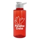 aerial view a translucent red bottle & white lid mountaineer tritan(r) bottle with drink - thru lid - 36 oz, image 1 of 2
