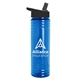 aerial view a translucent blue bottle & black lid slim water bottle, image 1 of 2