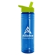a translucent blue bottle & lime green lid slim water bottle