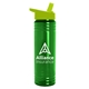 aerial view a translucent green bottle & lime green lid slim water bottle, image 1 of 2