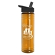 aerial view a translucent orange bottle & black lid slim water bottle, image 1 of 2