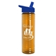 a translucent orange bottle & royal blue lid slim water bottle