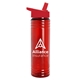 aerial view a translucent red bottle & red lid slim water bottle, image 1 of 2