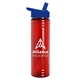 a translucent red bottle & royal blue lid slim water bottle
