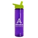 a translucent violet bottle & lime green lid slim water bottle