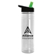 aerial view a clear bottle & black/green lid slim water bottle, image 1 of 2