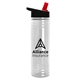 aerial view a clear bottle & black/red lid slim water bottle, image 1 of 2